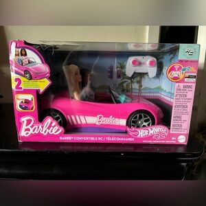 Hot Wheels Remote Control Barbie Convertible Car with 2 Dolls, Pink RC Vehicle,